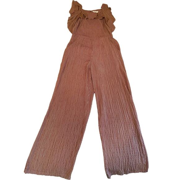Mid Ref Red Pinstriped Flutter Sleeve Wide Leg Summer Style Jumpsuit Small - Picture 6 of 13